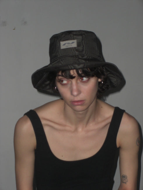 【90'S DEAD STOCK FABRIC】WOOD GRAIN BUCKET HAT -BLACK- *Last1