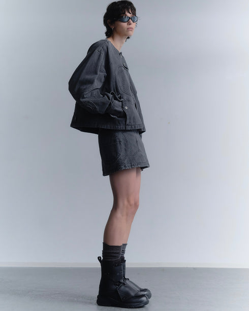 CIRCLE CUT-OUT DENIM JACKET -BLACK- *Last1