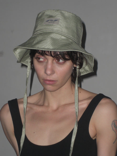 【90'S DEAD STOCK FABRIC】WOOD GRAIN BUCKET HAT -LIGHT GREEN-