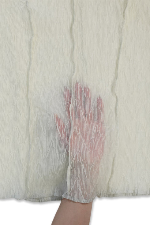 PLEATED MESH EXPOSED SEAMS TOPS -CREAM- *Last1