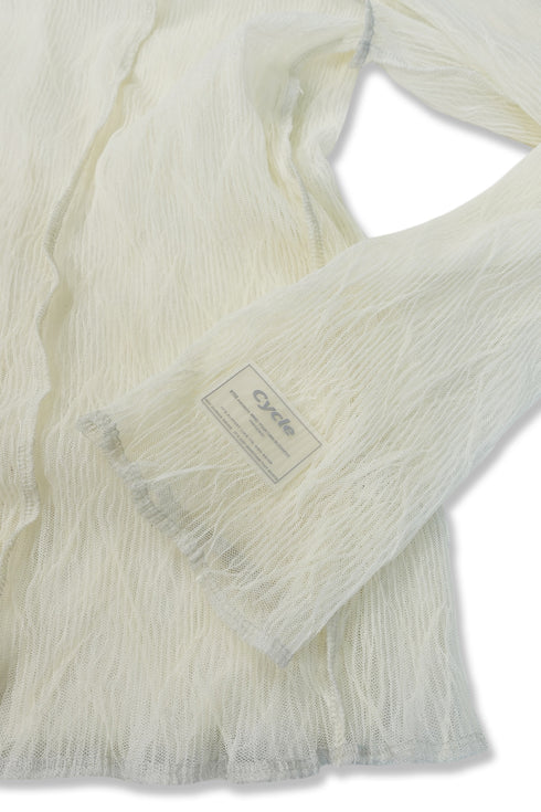 PLEATED MESH EXPOSED SEAMS TOPS -CREAM- *Last1