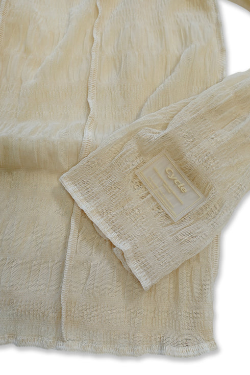 PLEATED MESH EXPOSED SEAMS TOPS -BEIGE- *Last1
