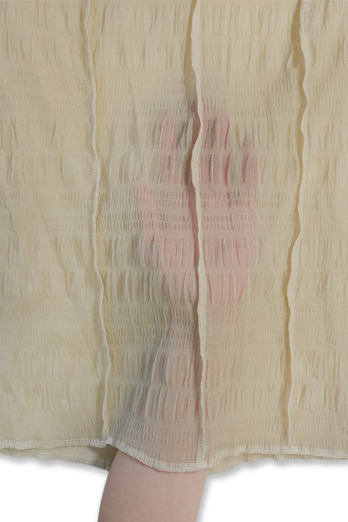 PLEATED MESH EXPOSED SEAMS TOPS -BEIGE- *Last1