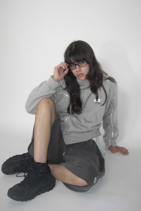 ZIP-UP DECONSTRUCTED SWEAT TOPS -GRAY-