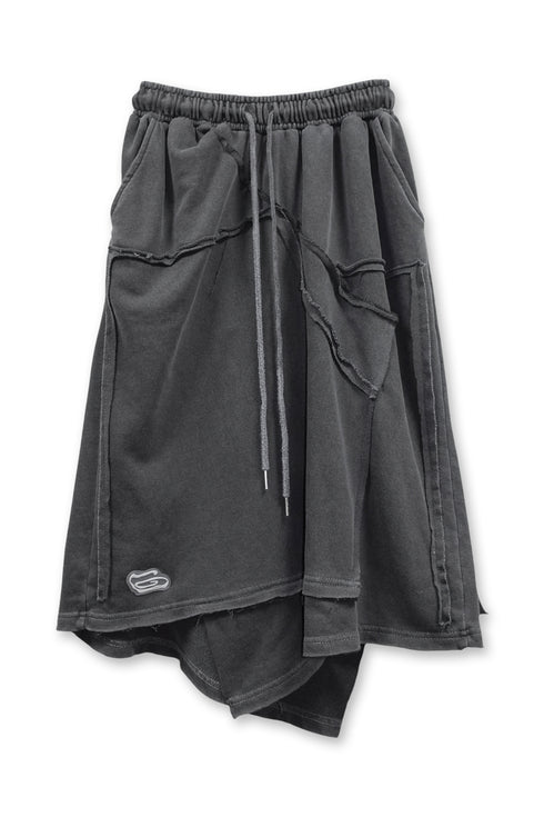 【PRE-ORDER】WASHED CUT-OFF SWEAT SKIRT -CHARCOAL-