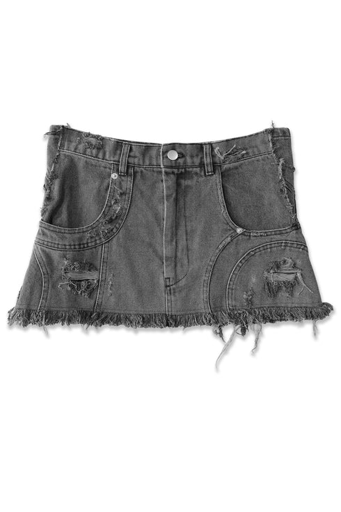 FRAYED CIRCLE CUT-OUT MINI SKIRT -BLACK- *Last1