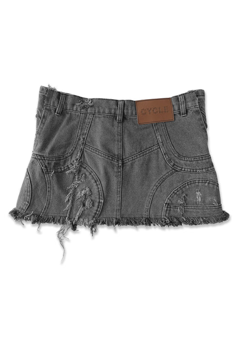 FRAYED CIRCLE CUT-OUT MINI SKIRT -BLACK- *Last1