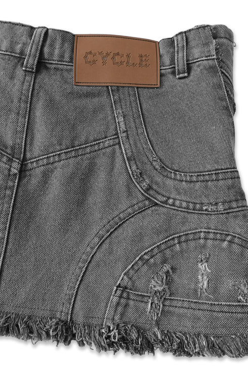 FRAYED CIRCLE CUT-OUT MINI SKIRT -BLACK- *Last1