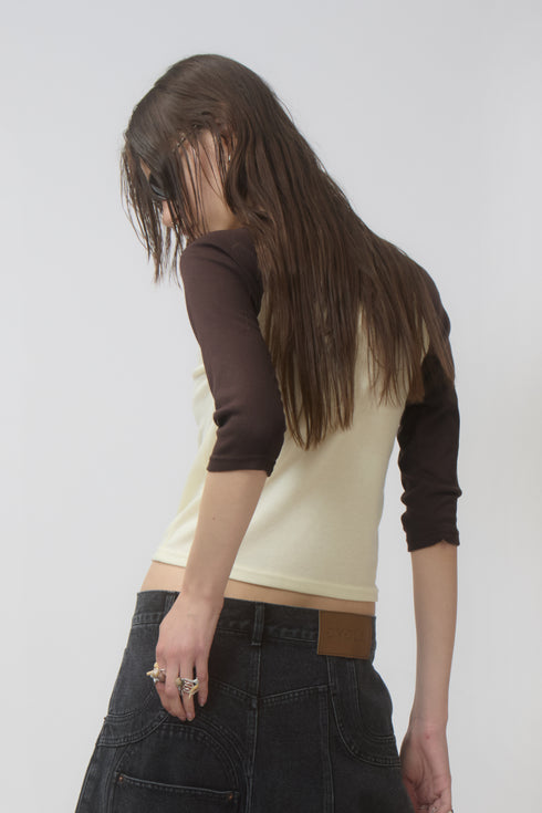 FEUERGOD × Cycle STAR RAGLAN TEE -LIGHT YELLOW × BROWN-
