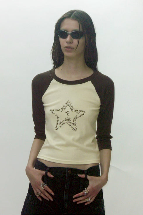 FEUERGOD × Cycle STAR RAGLAN TEE -LIGHT YELLOW × BROWN-