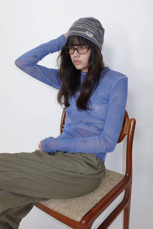 MULTI STRIPE BEANIE -BLUE × BROWN-