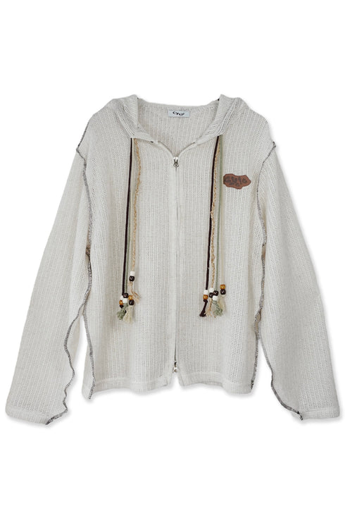 【RESTOCK】BOHO BEADED SUMMER MESH ZIP-UP HOODIE -IVORY- *Last1