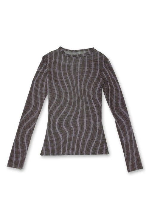【PRE-ORDER】WAVY CHECK SECOND SKIN TOPS -BROWN MIX-