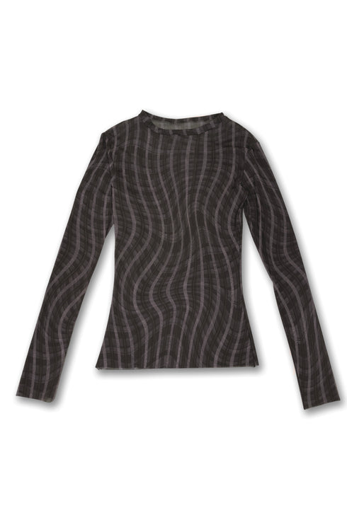 SPELL WAVE PLAID SECOND SKIN TOPS -DARK BROWN MIX-