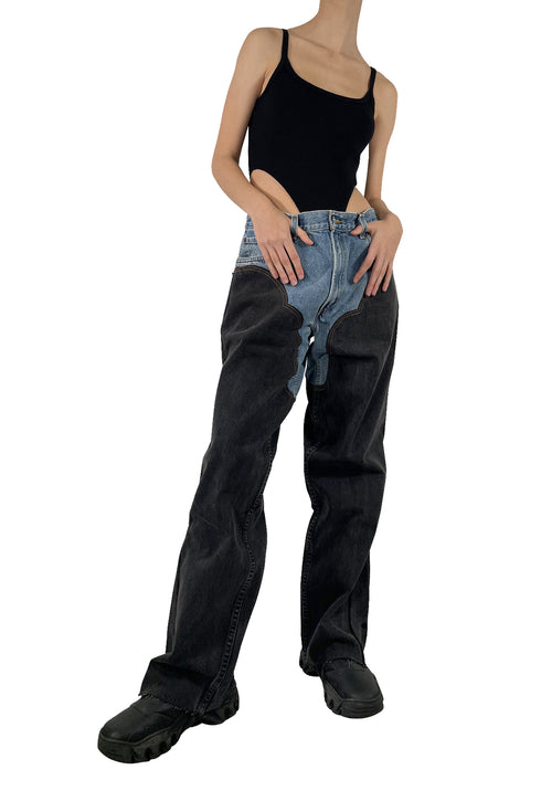 UPCYCLE WESTERN DENIM PANTS -BLUE × BLACK-