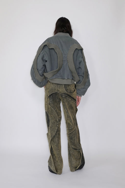 CIRCLE CUT-OUT DENIM PANTS -YELLOW-