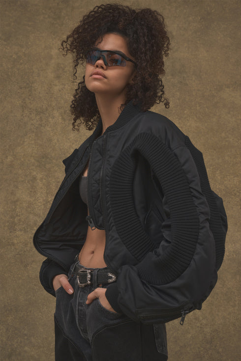 CIRCLE RIBBED NYLON MA-1 -BLACK-