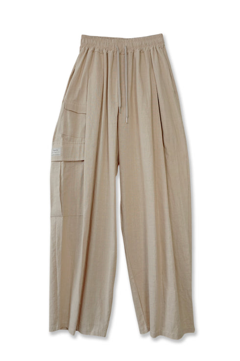 【RESTOCK】LINEN WIDE CARGO PANTS -SAND-
