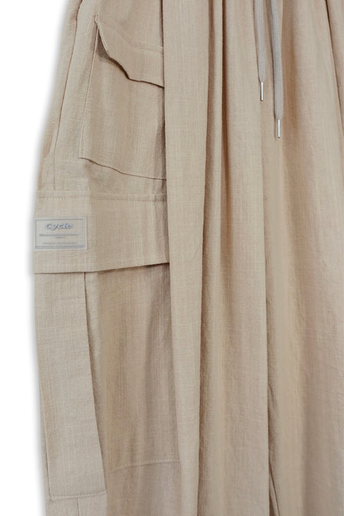 【RESTOCK】LINEN WIDE CARGO PANTS -SAND-