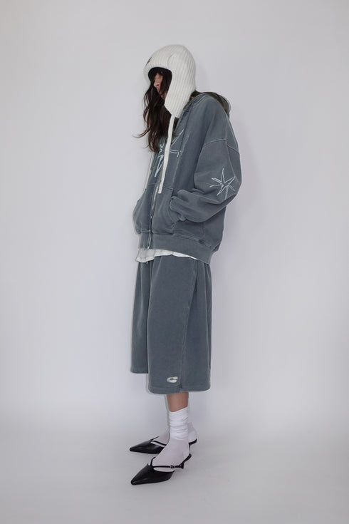 Mayte × Cycle ECHO STAR WASHED ZIP-UP HOODIE -GRAYISH BLUE-