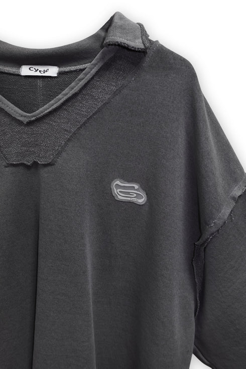 WASHED CUT-OFF SWEAT TOP -CHARCOAL-