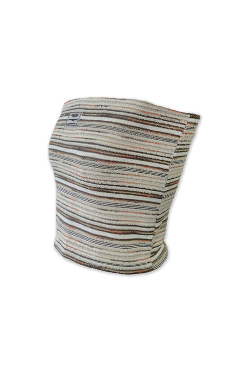 SUMMER KNIT BORDER TUBE TOP -BROWN MIX-