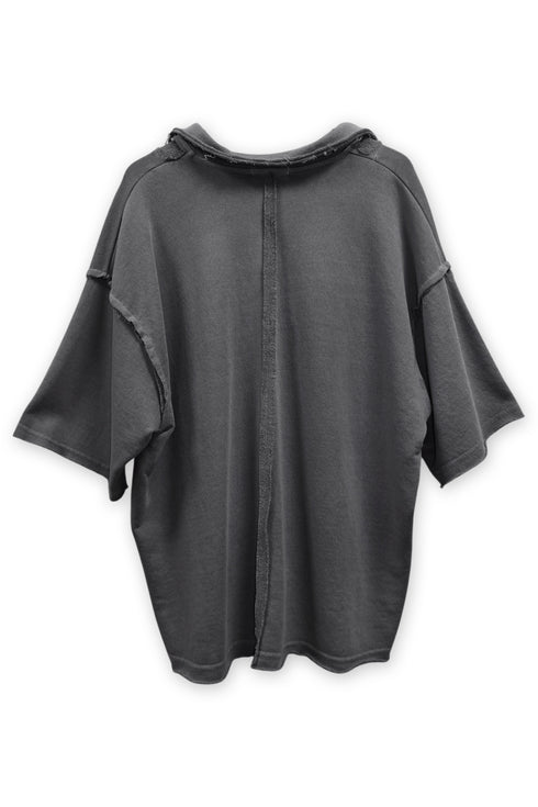 WASHED CUT-OFF SWEAT TOP -CHARCOAL-