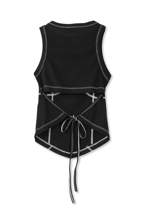 BACK SLIT STITCH TANK TOP -BLACK-