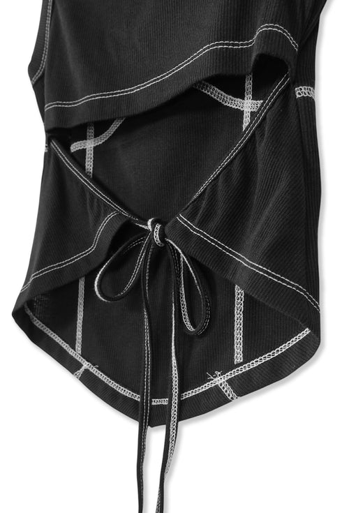 BACK SLIT STITCH TANK TOP -BLACK-