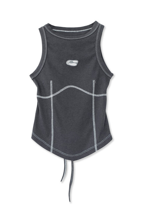 BACK SLIT STITCH TANK TOP -CHARCOAL-