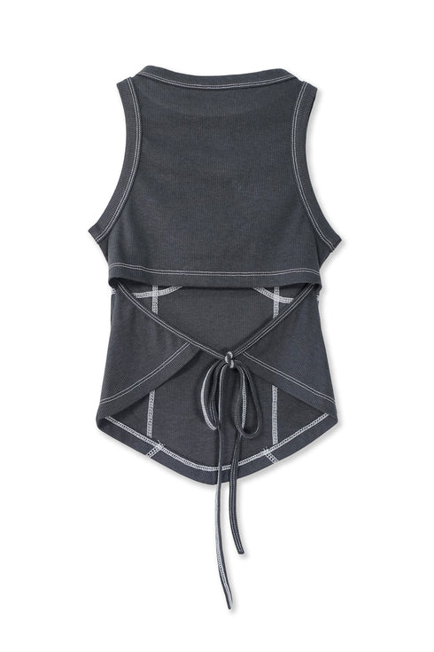 BACK SLIT STITCH TANK TOP -CHARCOAL-
