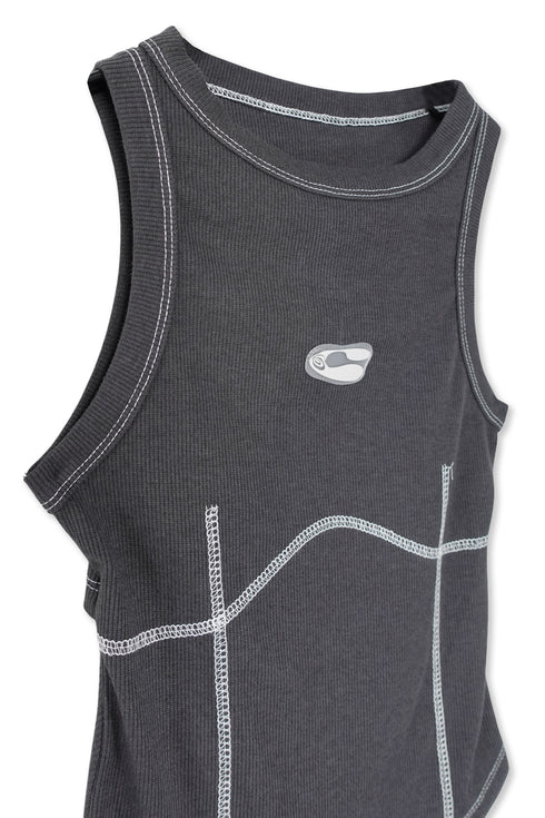 BACK SLIT STITCH TANK TOP -CHARCOAL-