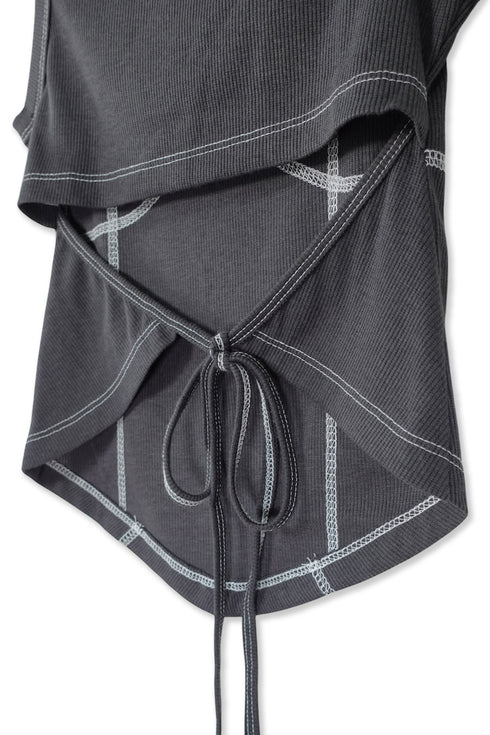 BACK SLIT STITCH TANK TOP -CHARCOAL-