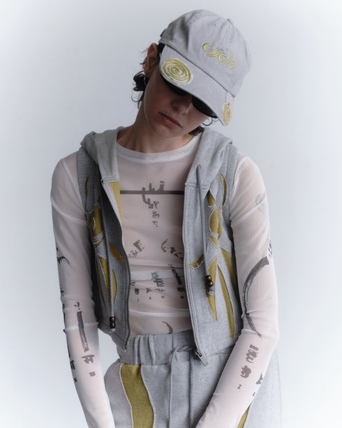 UNALOME SLEEVELESS HOODIE -GRAY×GREEN-