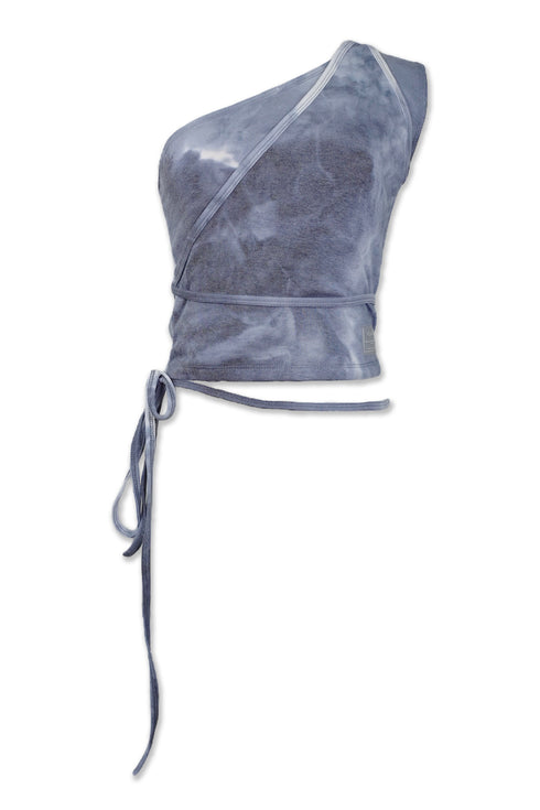 TIE-DYE ASYMMETRY WRAP TANK TOP -INDIGO-