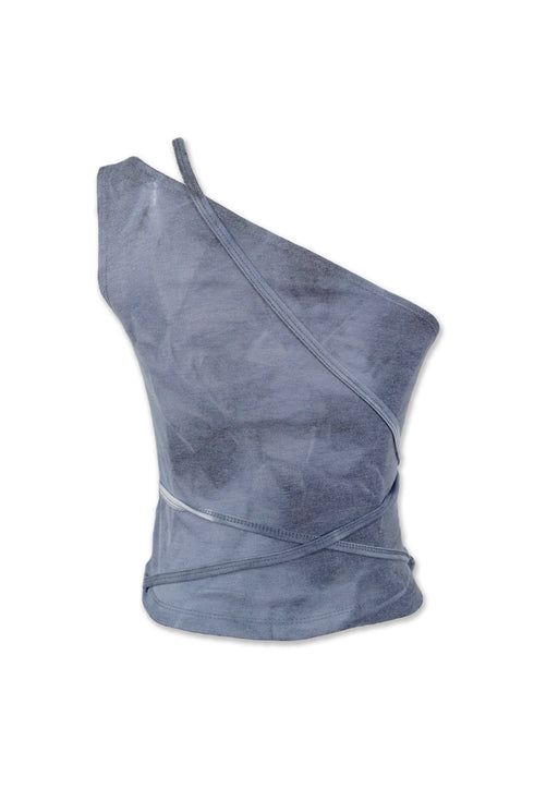 TIE-DYE ASYMMETRY WRAP TANK TOP -INDIGO-