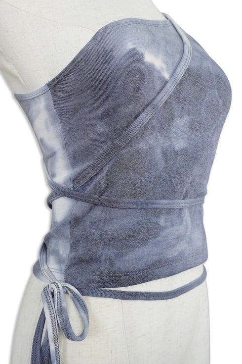 TIE-DYE ASYMMETRY WRAP TANK TOP -INDIGO-
