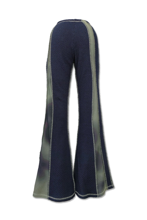 FLOWER SWITCHING FLARE PANTS -NAVY-