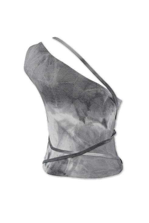 TIE-DYE ASYMMETRY WRAP TANK TOP -CHARCOAL- *Last1