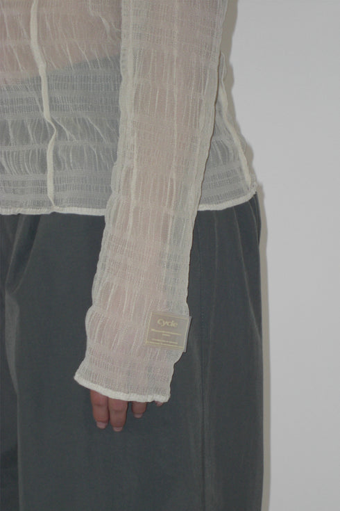 PLEATED MESH EXPOSED SEAMS TOPS -BEIGE- *Last1