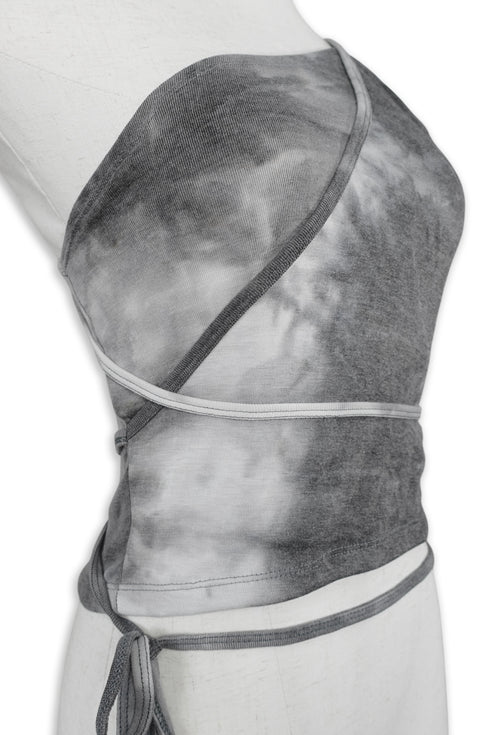 TIE-DYE ASYMMETRY WRAP TANK TOP -CHARCOAL- *Last1