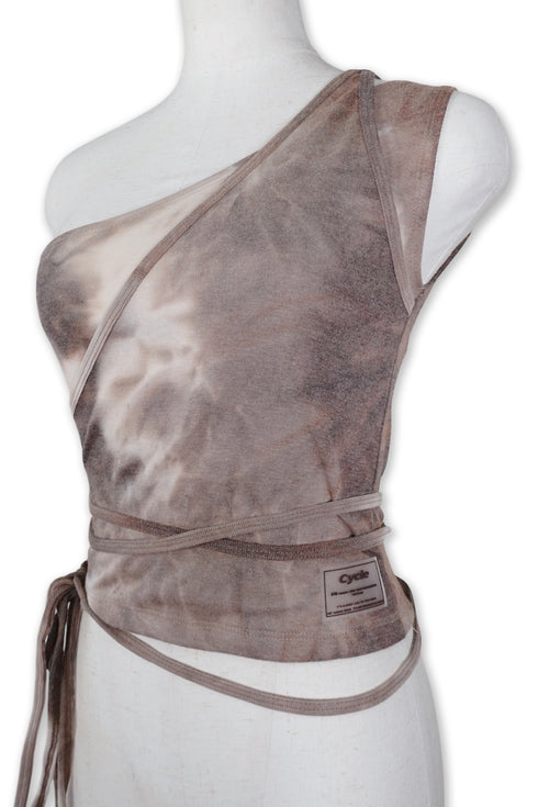 TIE-DYE ASYMMETRY WRAP TANK TOP -BROWN-