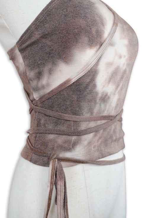 TIE-DYE ASYMMETRY WRAP TANK TOP -BROWN-