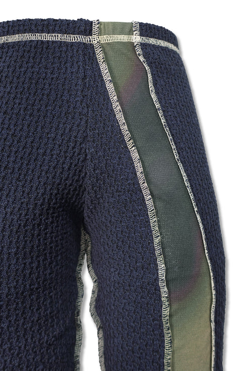 FLOWER SWITCHING FLARE PANTS -NAVY-