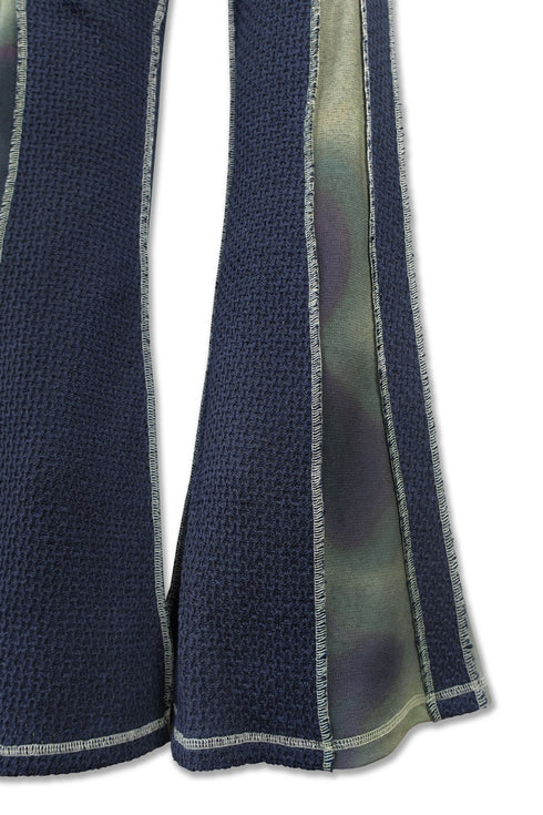 FLOWER SWITCHING FLARE PANTS -NAVY-