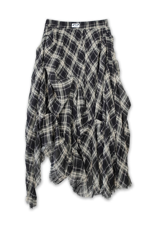 TARTAN CHECK TUCK SKIRT -BLACK-
