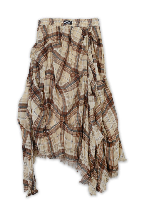 TARTAN CHECK TUCK SKIRT -BROWN-