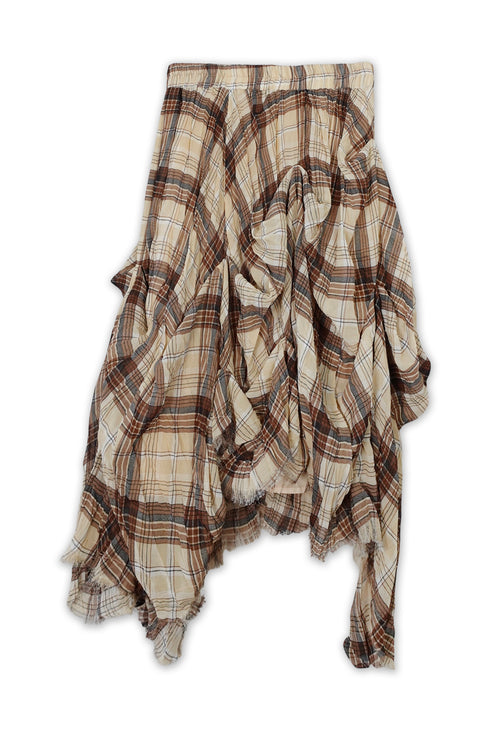 TARTAN CHECK TUCK SKIRT -BROWN-