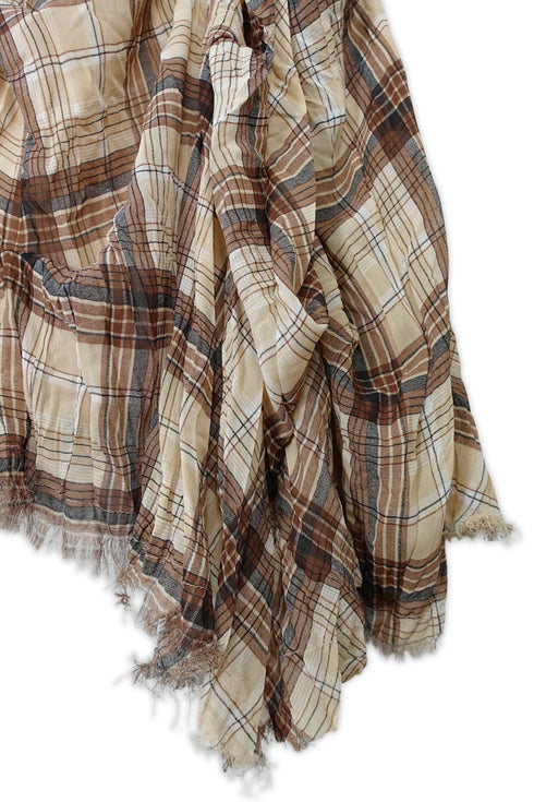 TARTAN CHECK TUCK SKIRT -BROWN-