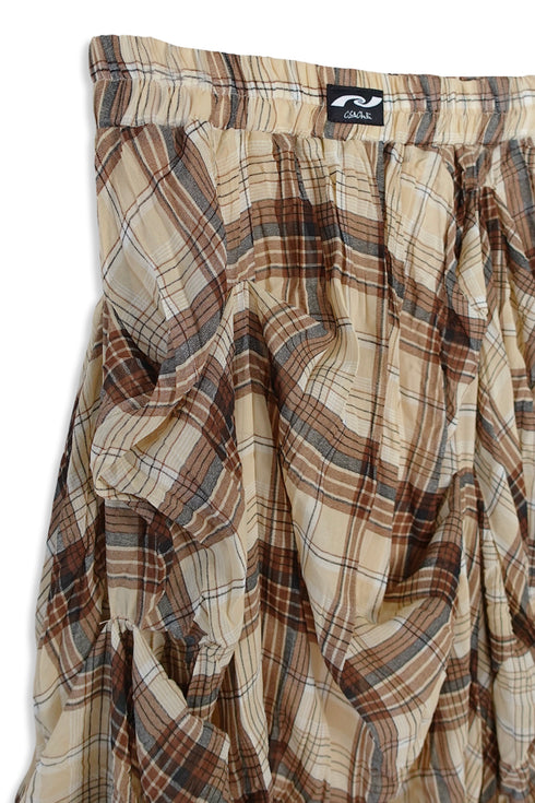 TARTAN CHECK TUCK SKIRT -BROWN-